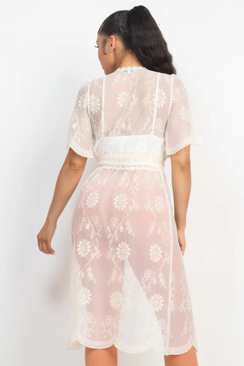 Kimono - Scallop Lace Embroidery - Natural