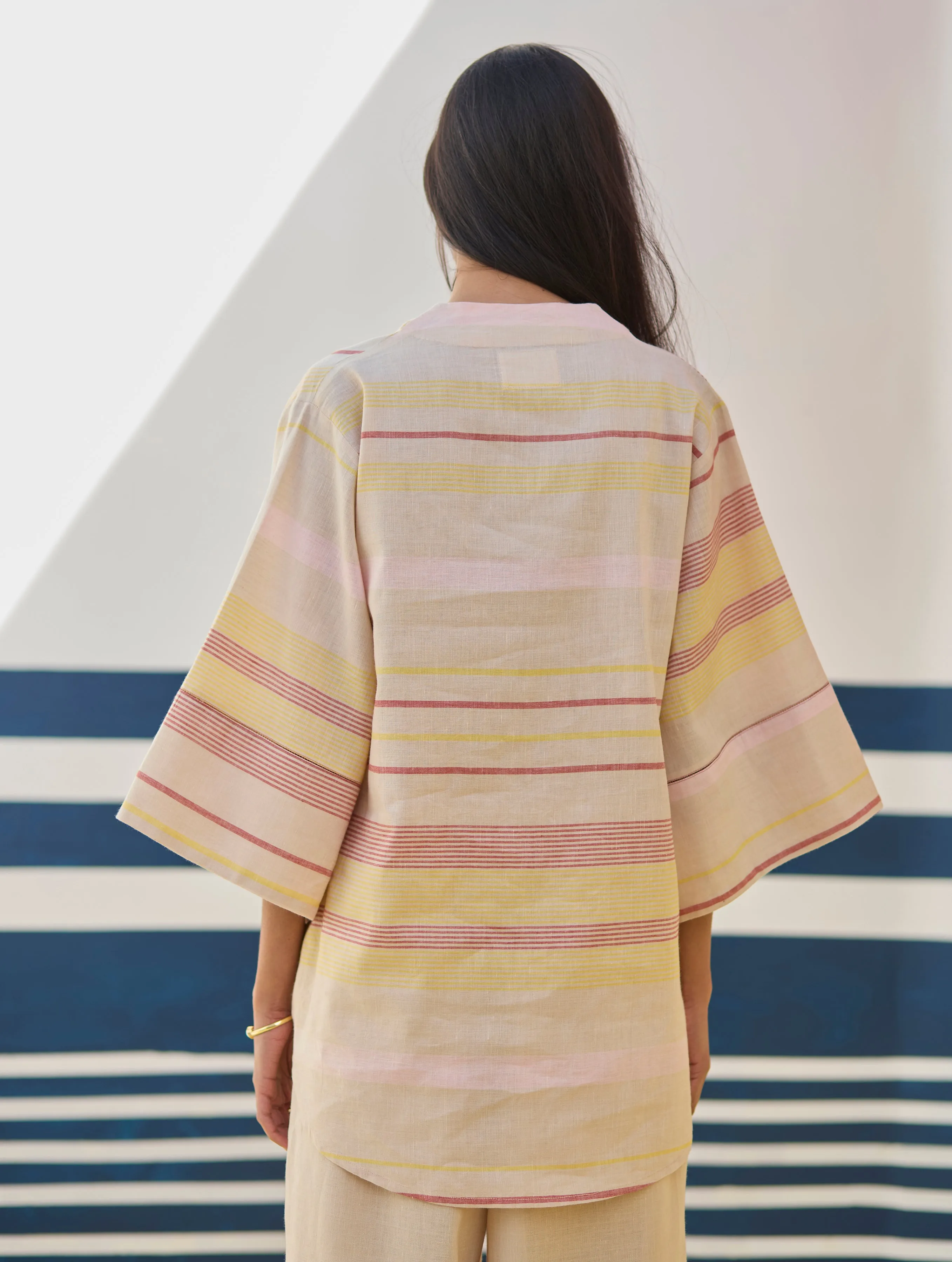 Kira Check Linen Top - Sand