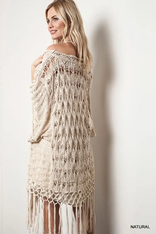 Kori Crochet Fringe Kimono - Natural