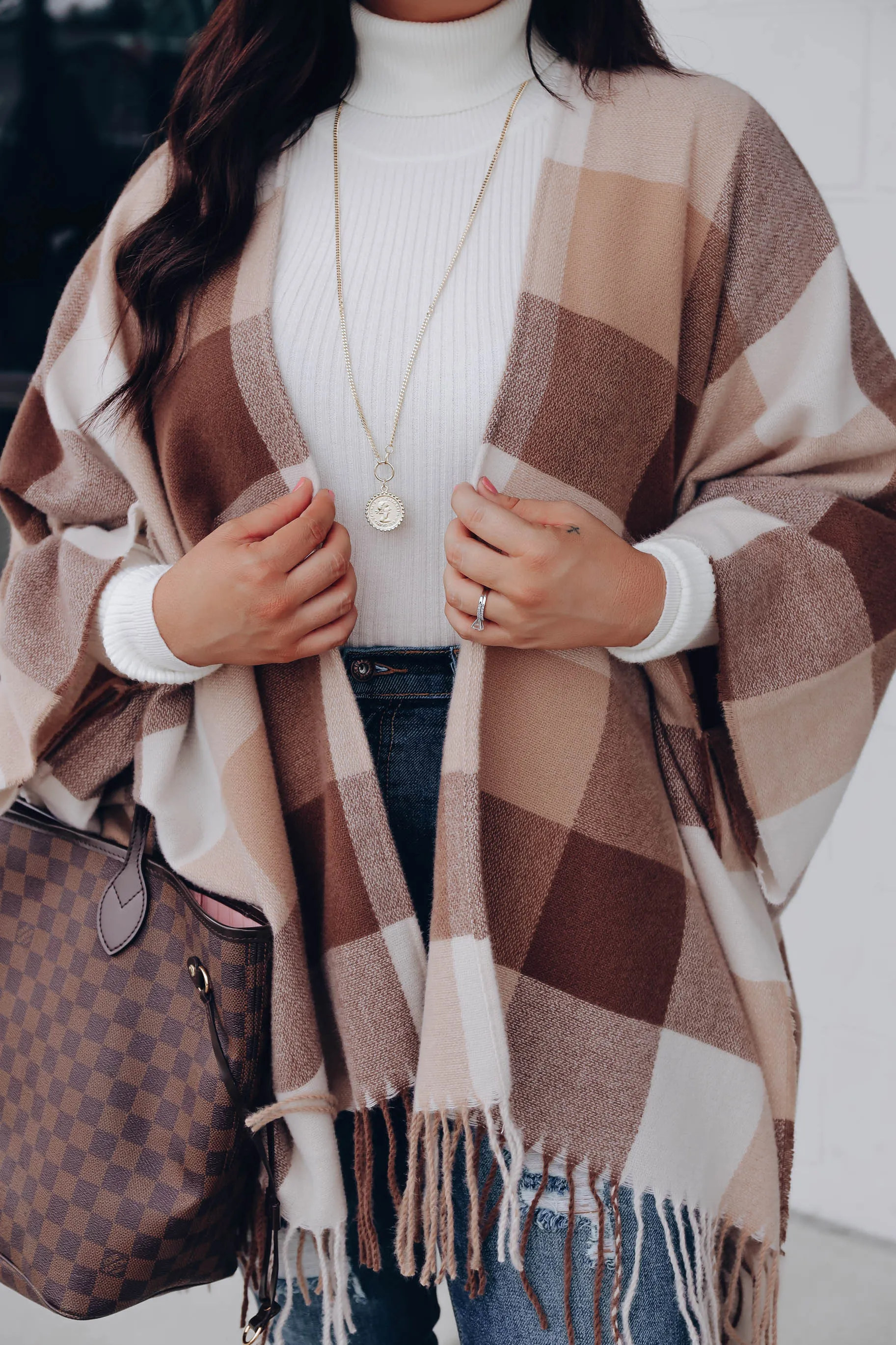 Kuna Open Front Plaid Kimono - Beige