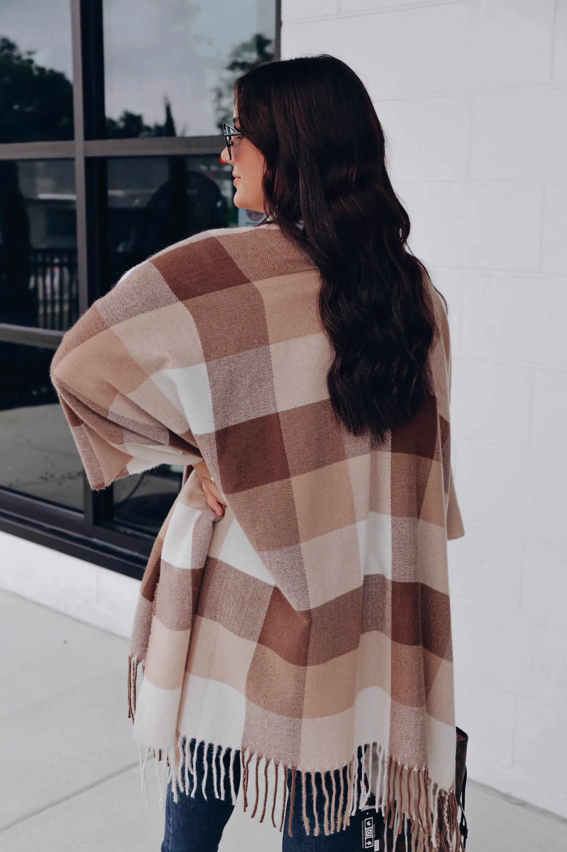 Kuna Open Front Plaid Kimono - Beige