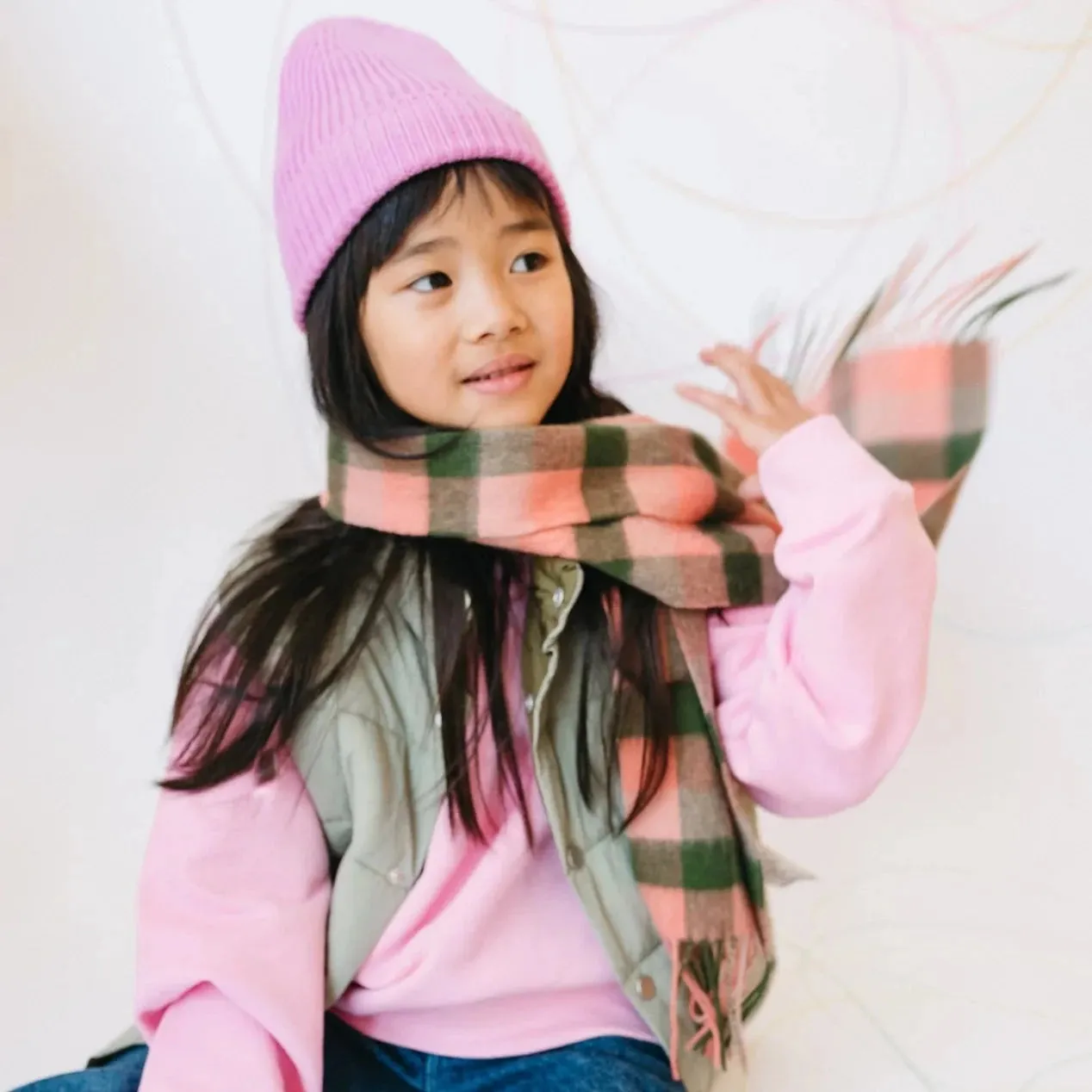 Lambswool Kids Scarf - Pink Multi Gingham