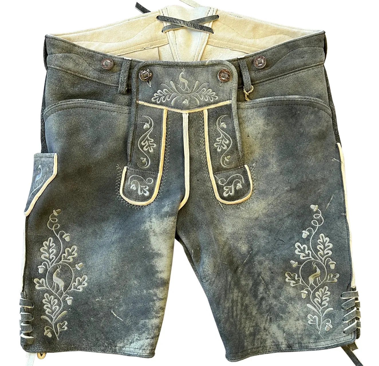 Lederhosen Ludwig Rustic Brown Natural Embroidered