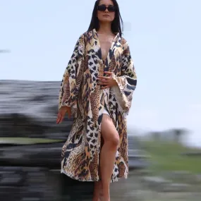 Leopard Design Turkish Towel Kimono Robe