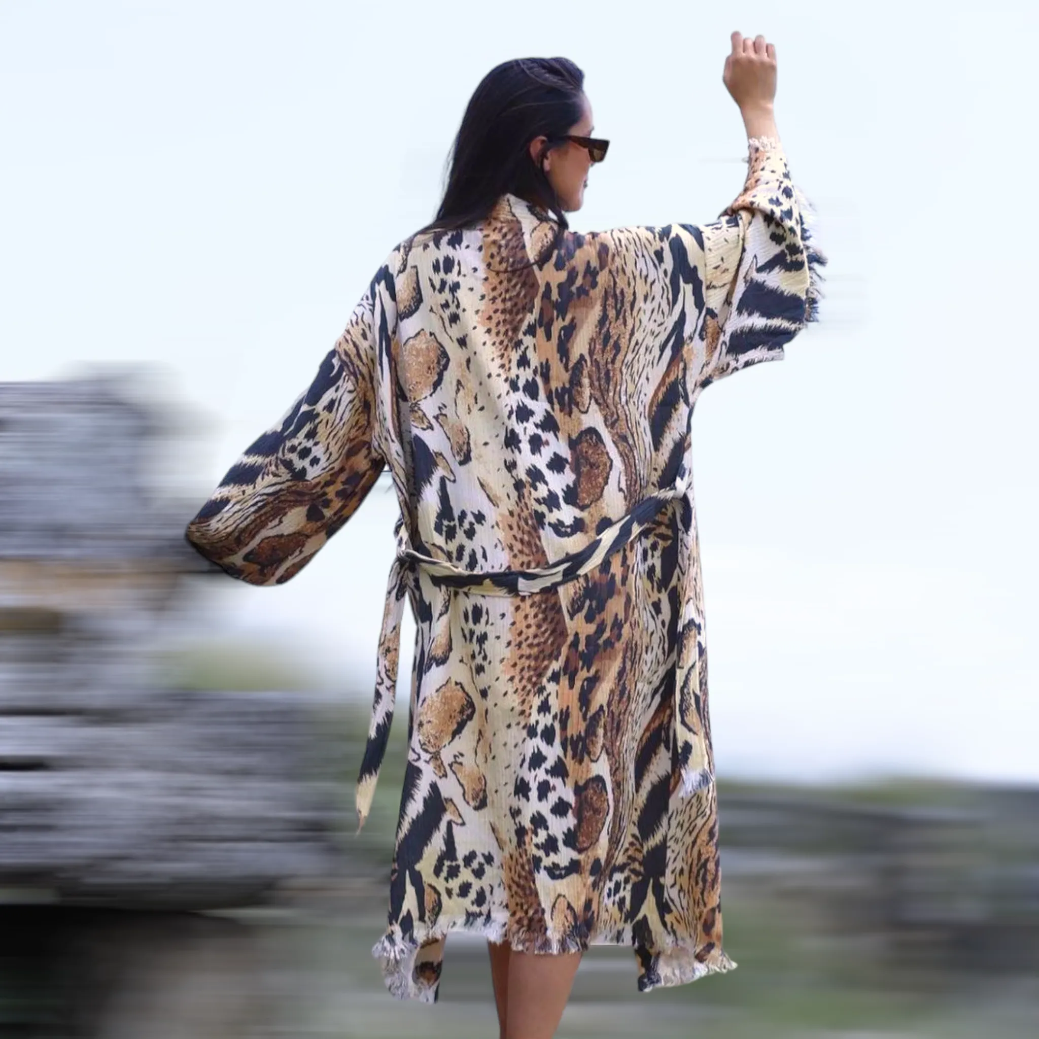 Leopard Design Turkish Towel Kimono Robe