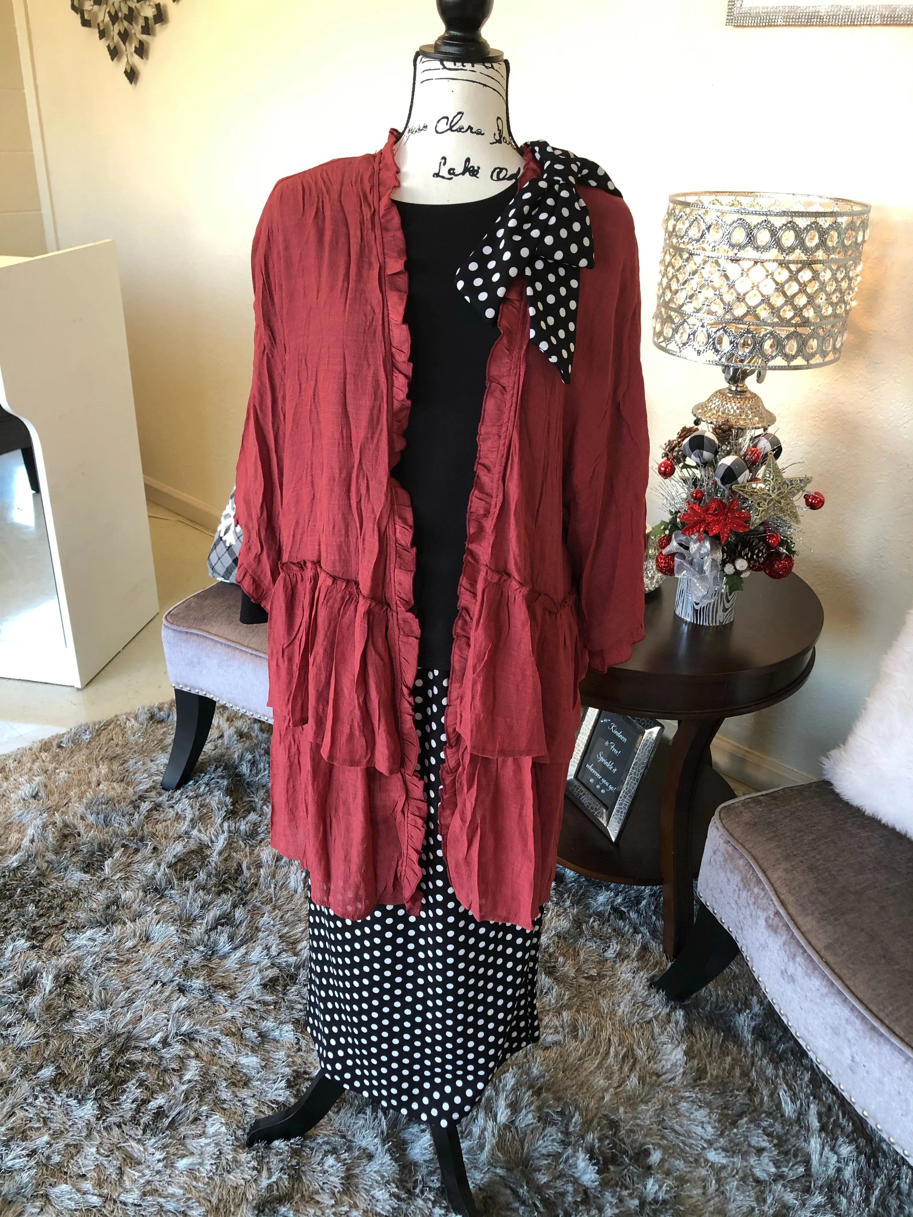 Light Brick Red Open Front Cardigan/Kimono (PL)