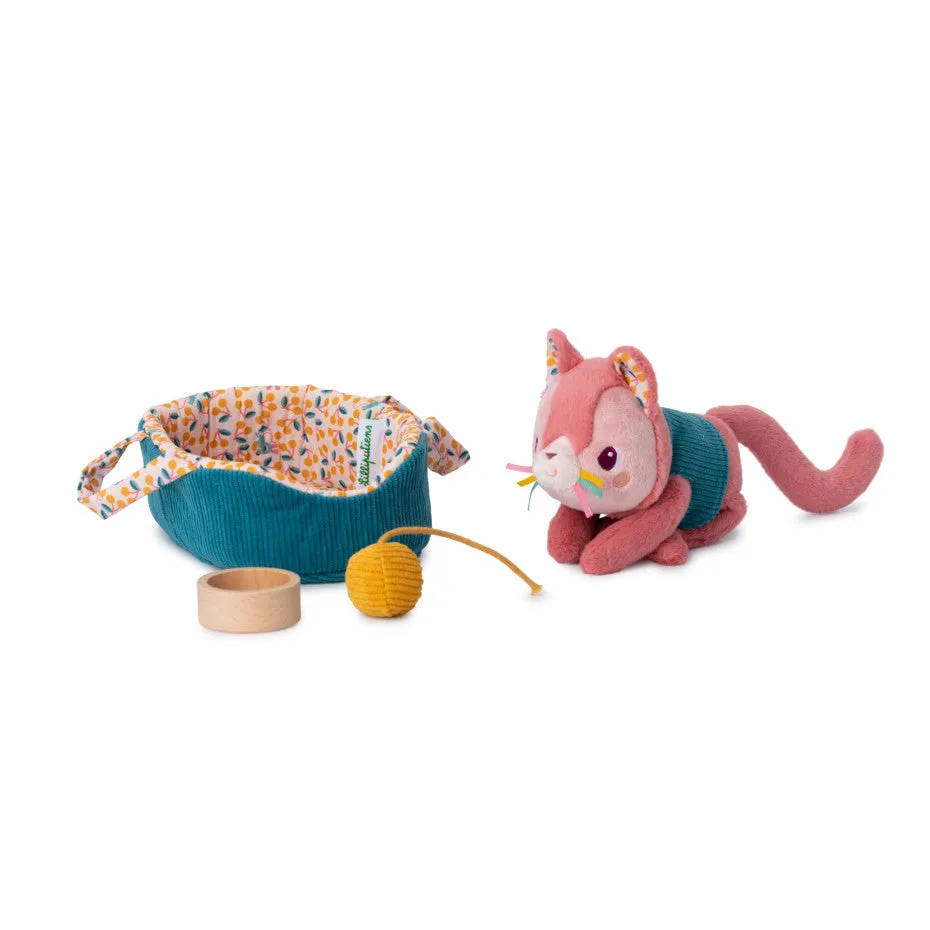 Lilliputiens Jeanne Cat Basket Playset – Interactive Kitten with Removable Jacket, Bowl & Yarn Ball 12 Months 