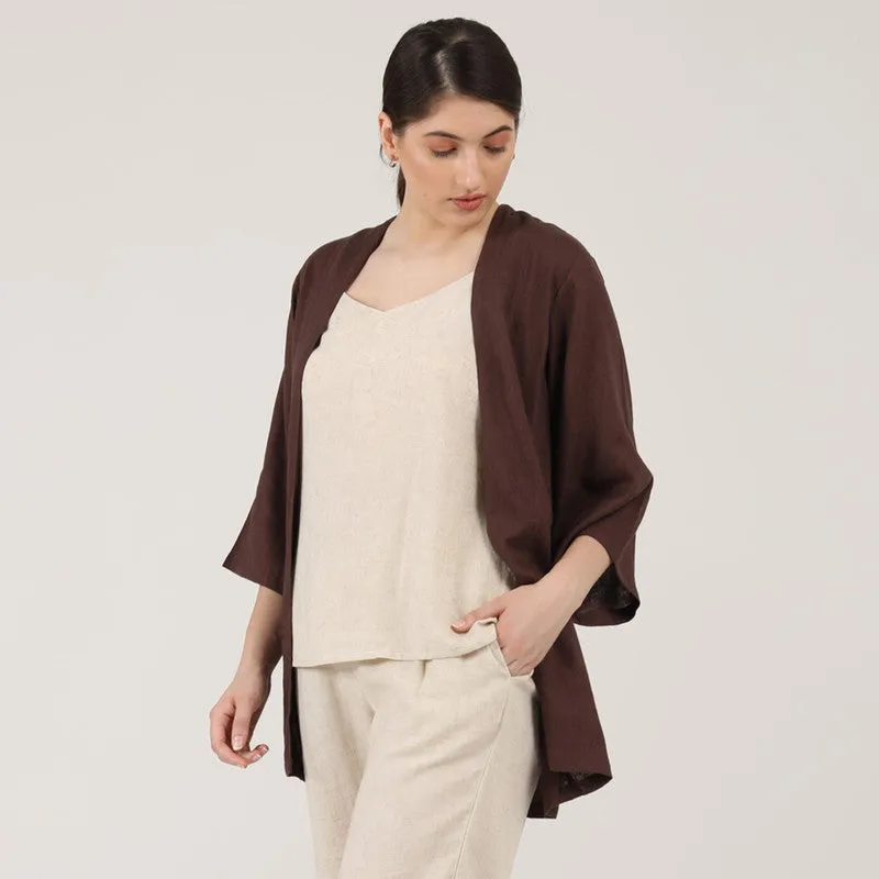 Linen Overlay Jacket for Women | Coffee Brown