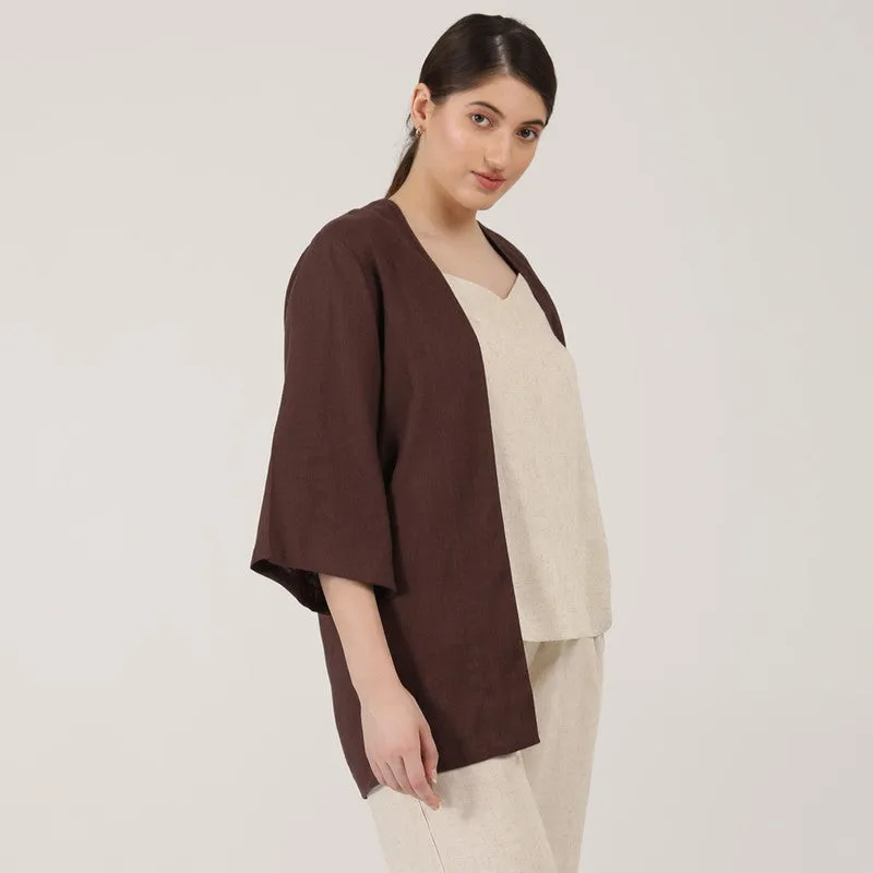 Linen Overlay Jacket for Women | Coffee Brown