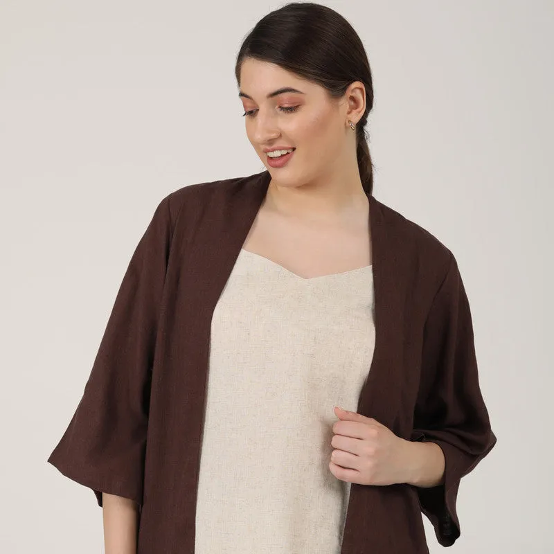 Linen Overlay Jacket for Women | Coffee Brown