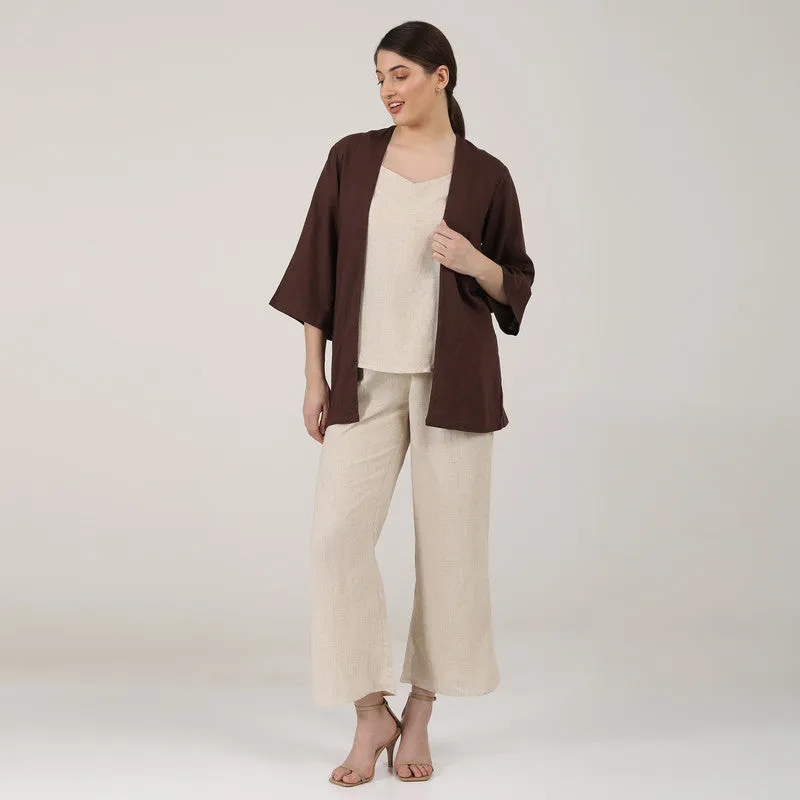 Linen Overlay Jacket for Women | Coffee Brown