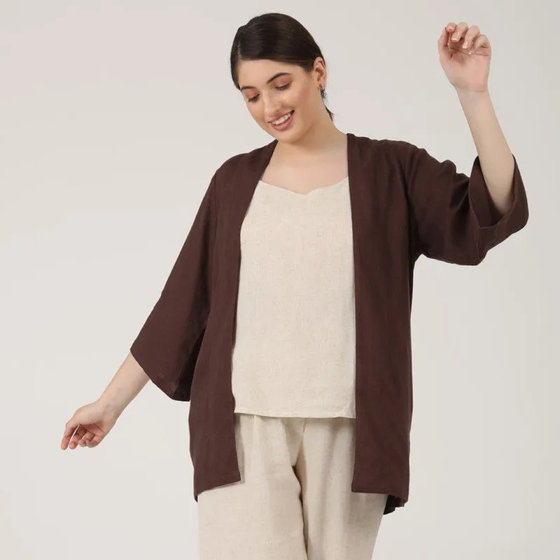 Linen Overlay Jacket for Women | Coffee Brown