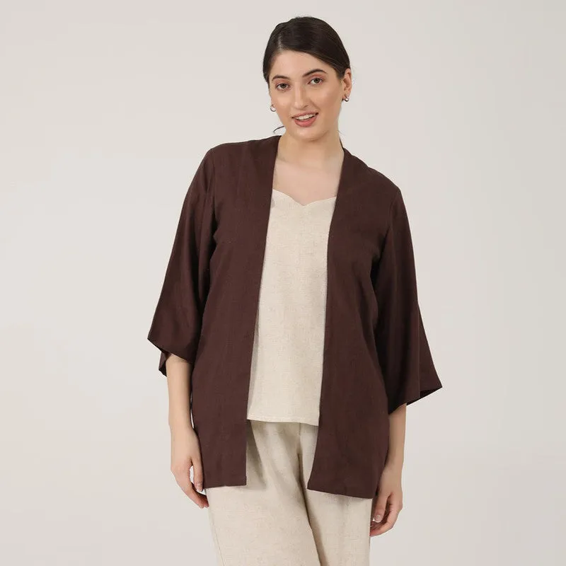 Linen Overlay Jacket for Women | Coffee Brown