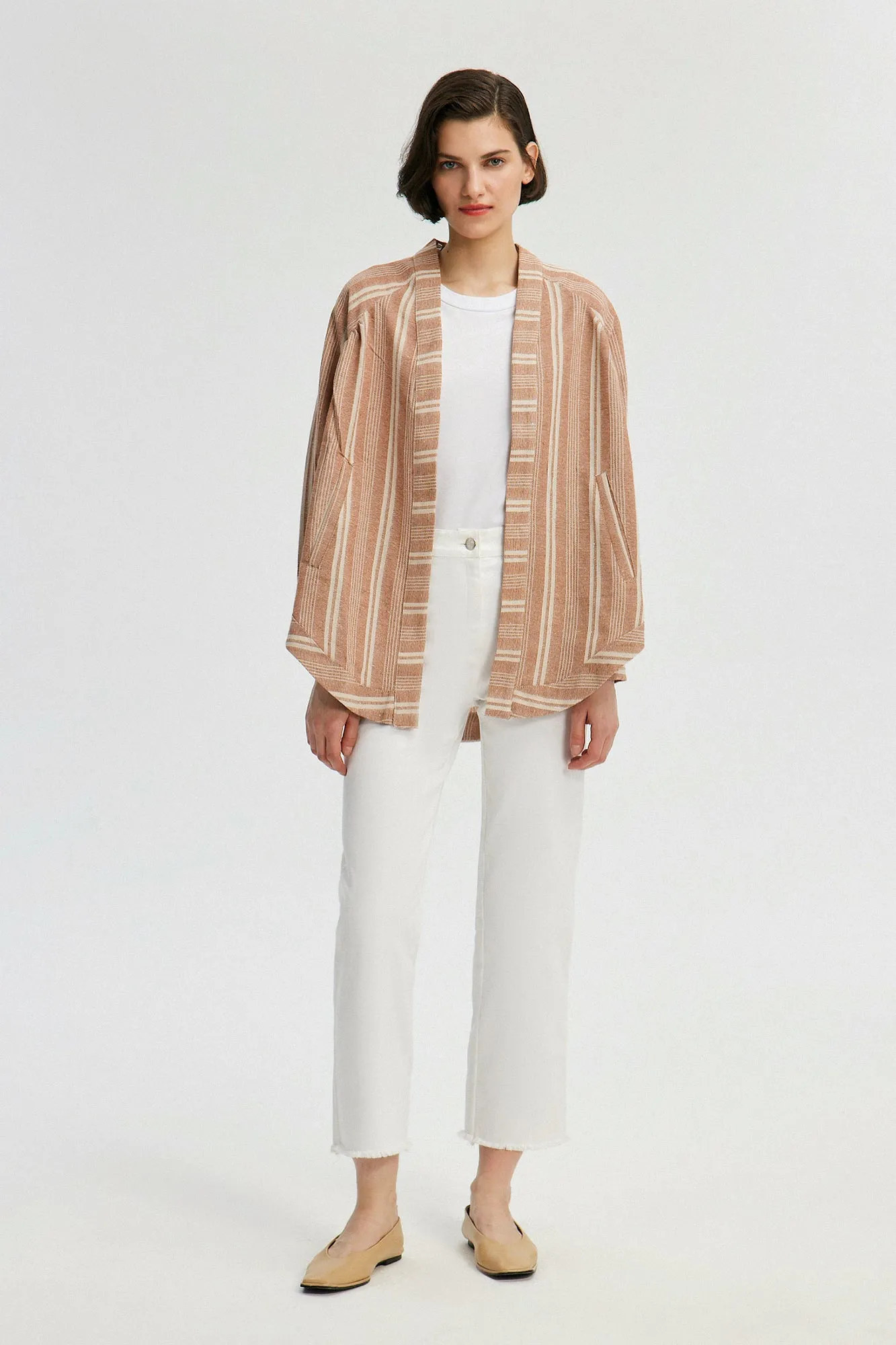 LINEN TEXTURED STRIPED KIMONO