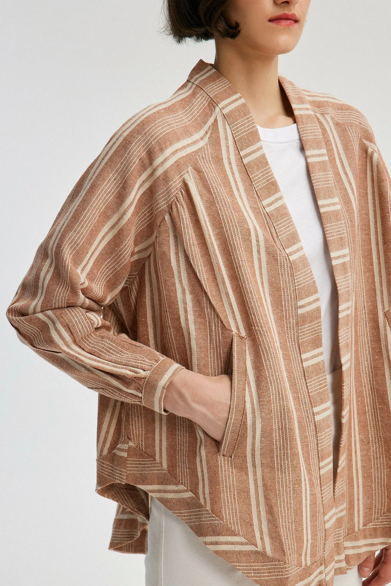 LINEN TEXTURED STRIPED KIMONO