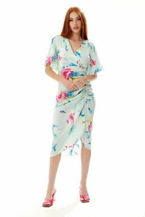 Liquorish Midi Wrap Dress With Floral Print In Mint Green