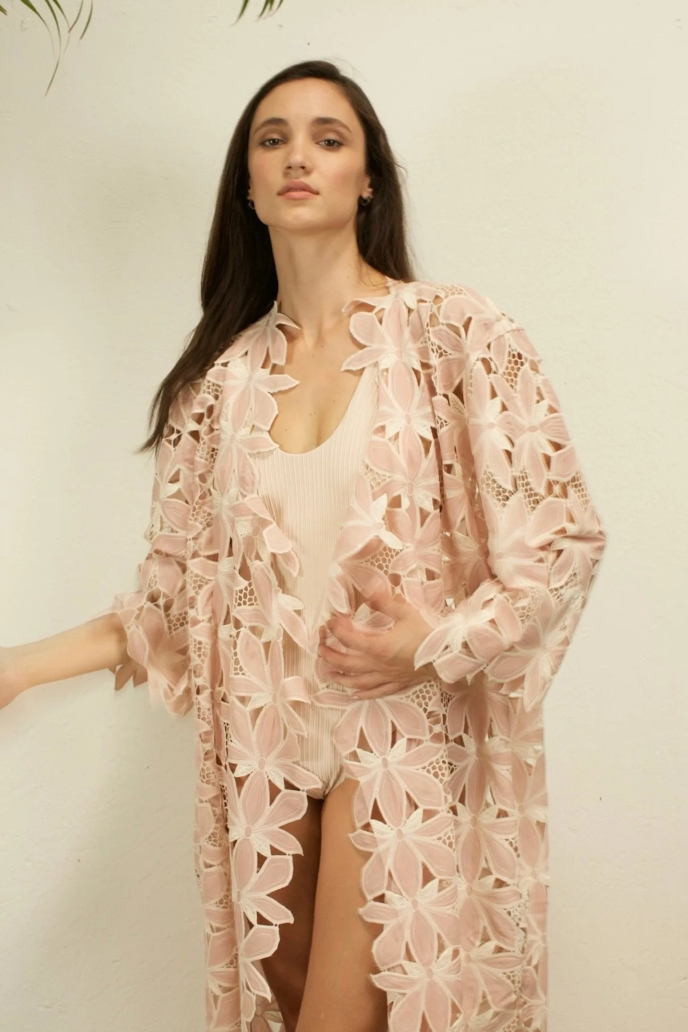 LITTLE PINK FLOWER COTTON LACE KIMONO