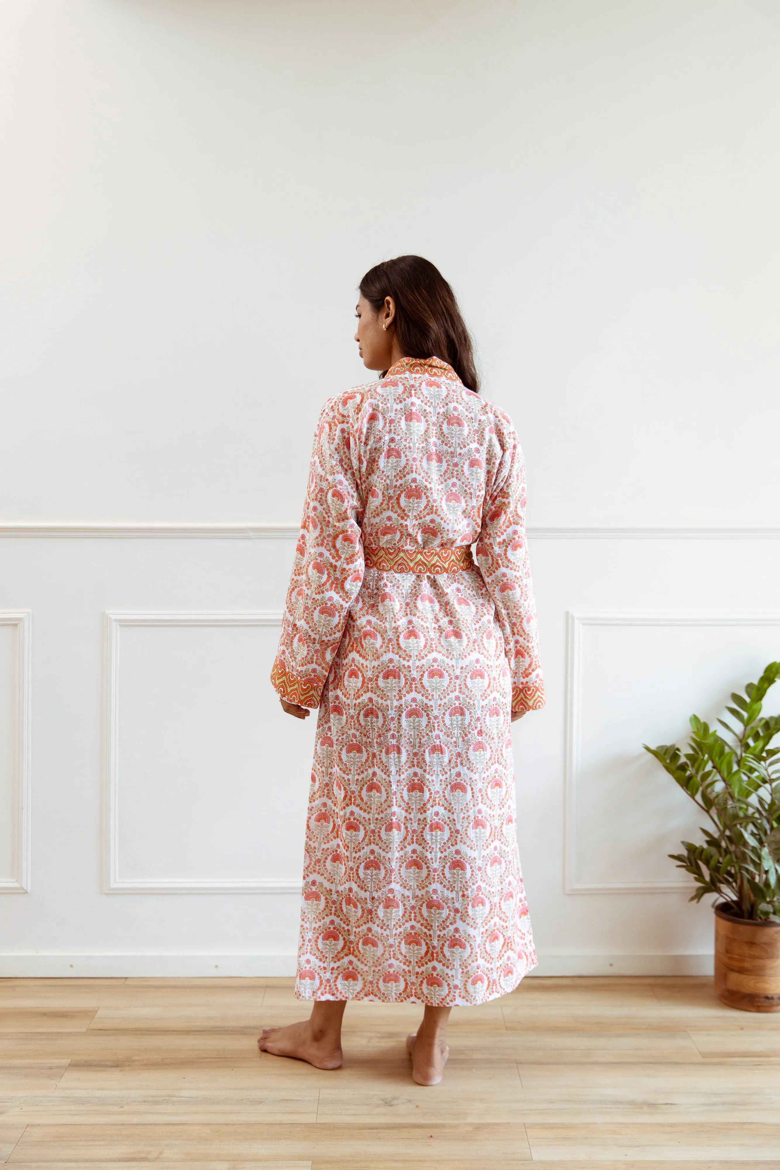 Long Cotton Robe - Pretty Pink Floral Print