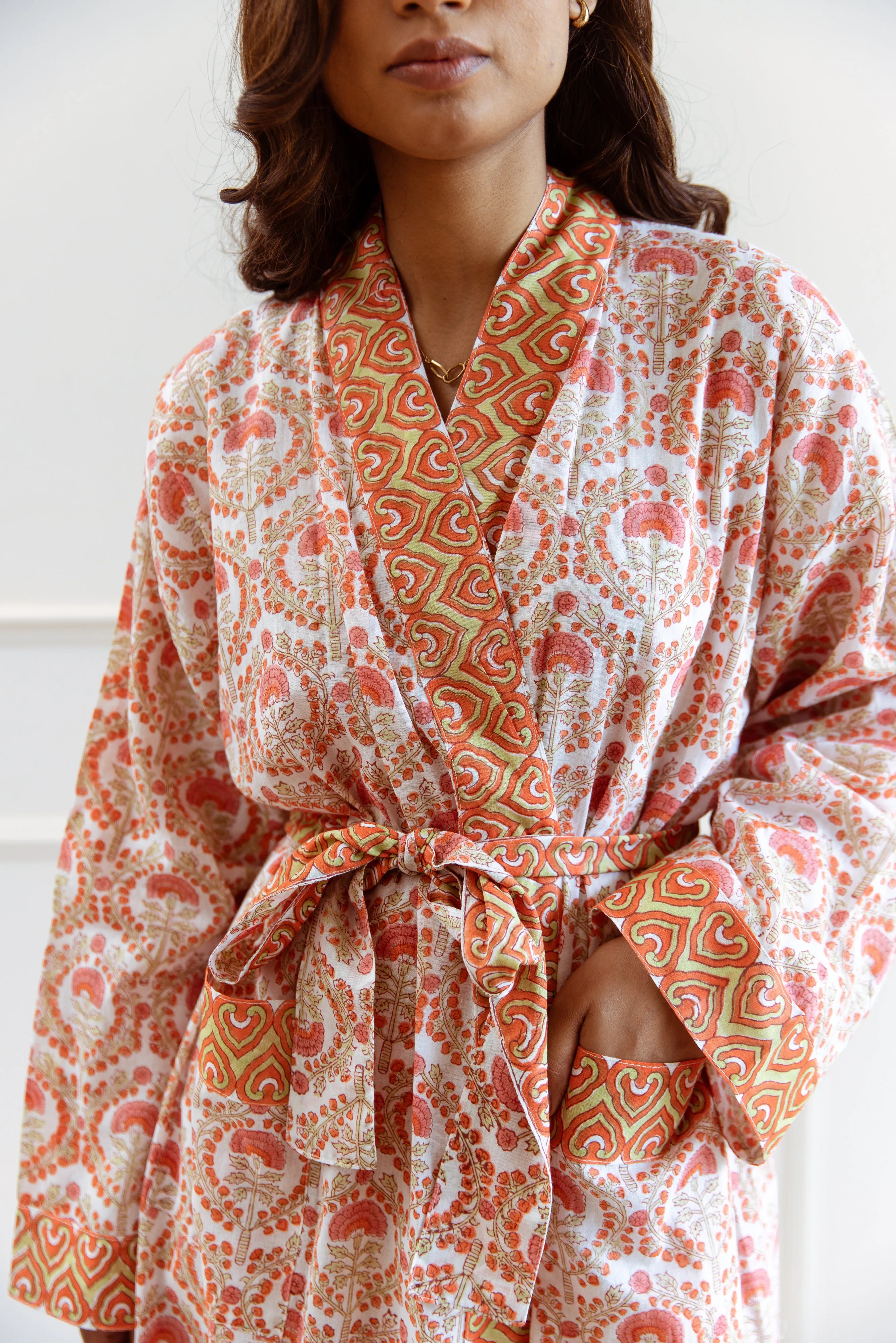 Long Cotton Robe - Pretty Pink Floral Print