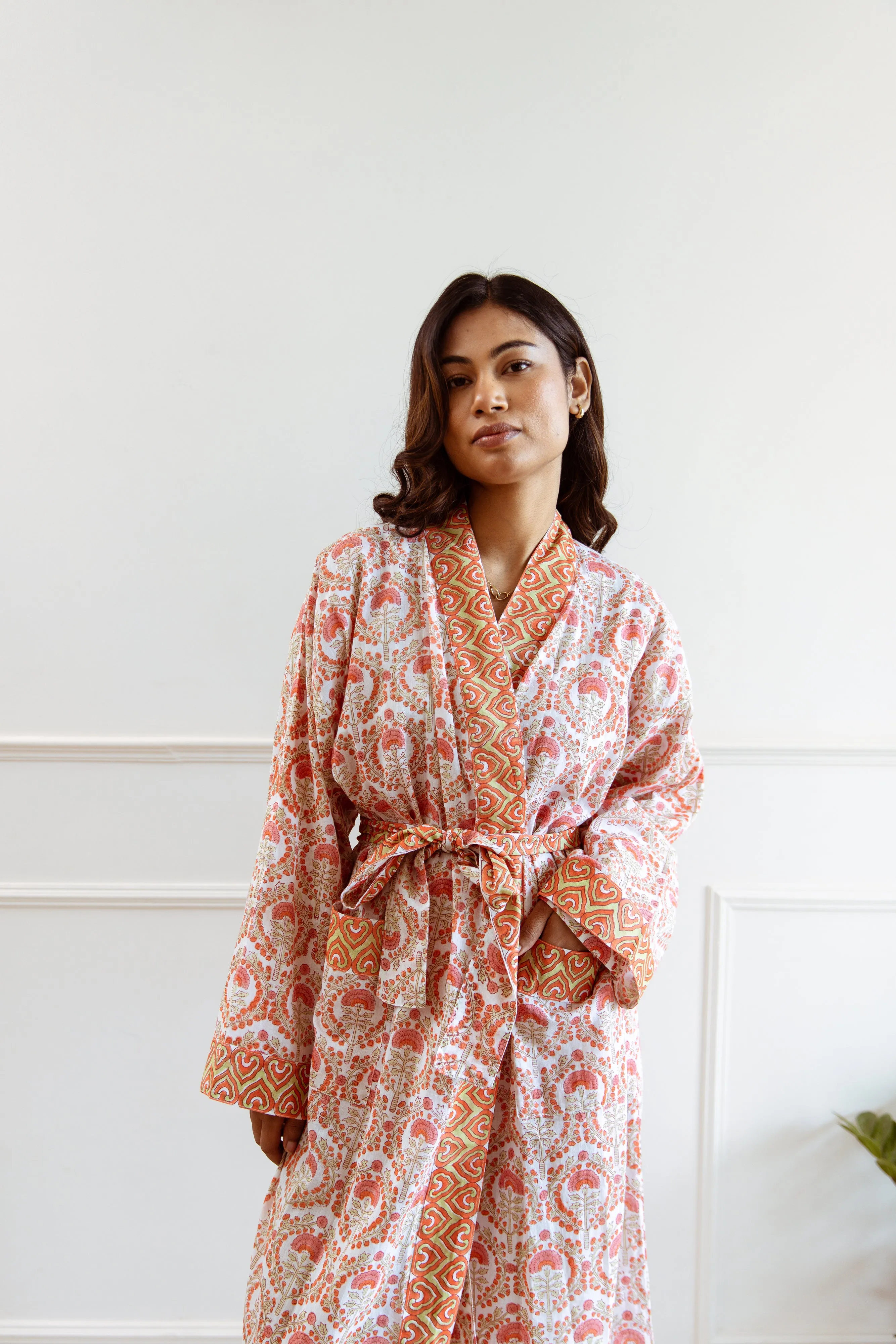 Long Cotton Robe - Pretty Pink Floral Print