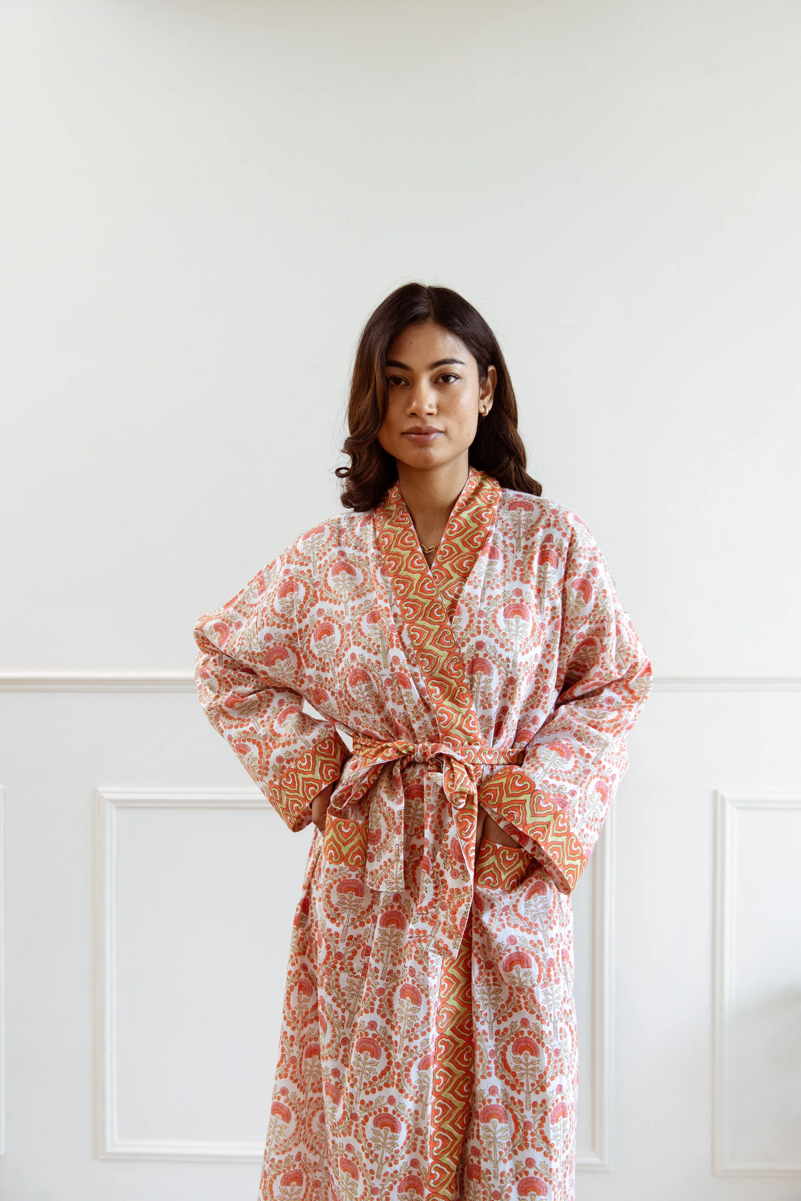 Long Cotton Robe - Pretty Pink Floral Print