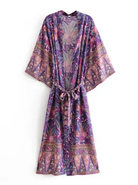 Long Kimono Purple Flowers