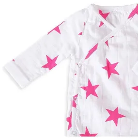 Long Sleeve kimono Bodysuit - Shocking Pink Star