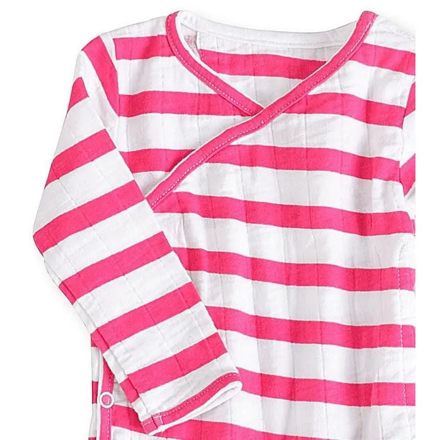 Long Sleeve kimono one-piece - Shocking Pink Blazer Stripe