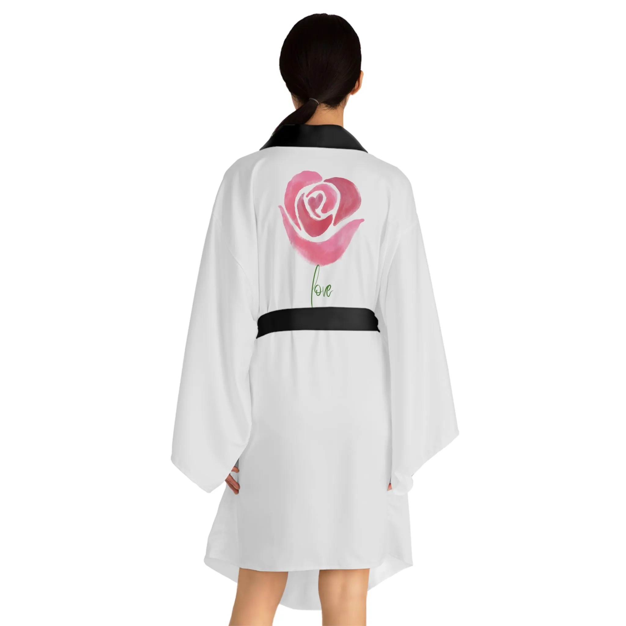 Long Sleeve Kimono Robe (AOP) Rose on back