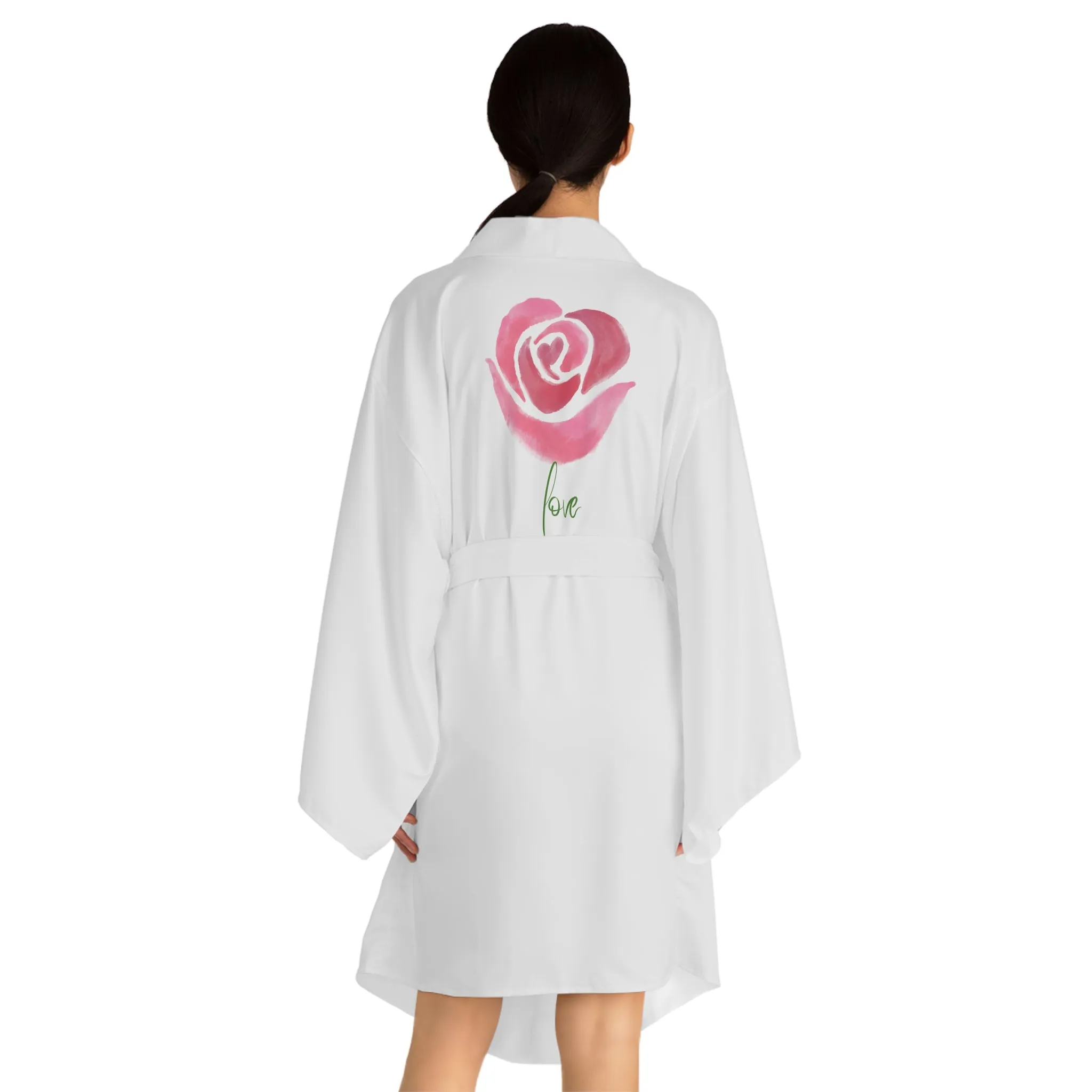 Long Sleeve Kimono Robe (AOP) Rose on back