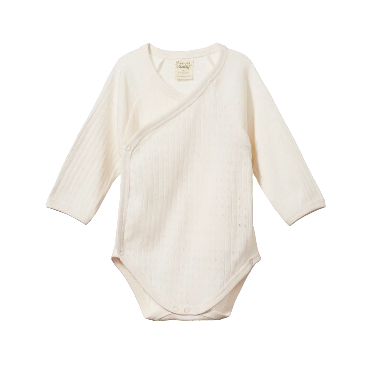 Long Sleeve Pointelle Kimono Bodysuit - Natural