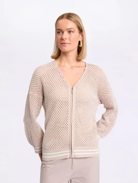 Marco Polo Open Stitch Zip Cardigan - Natural