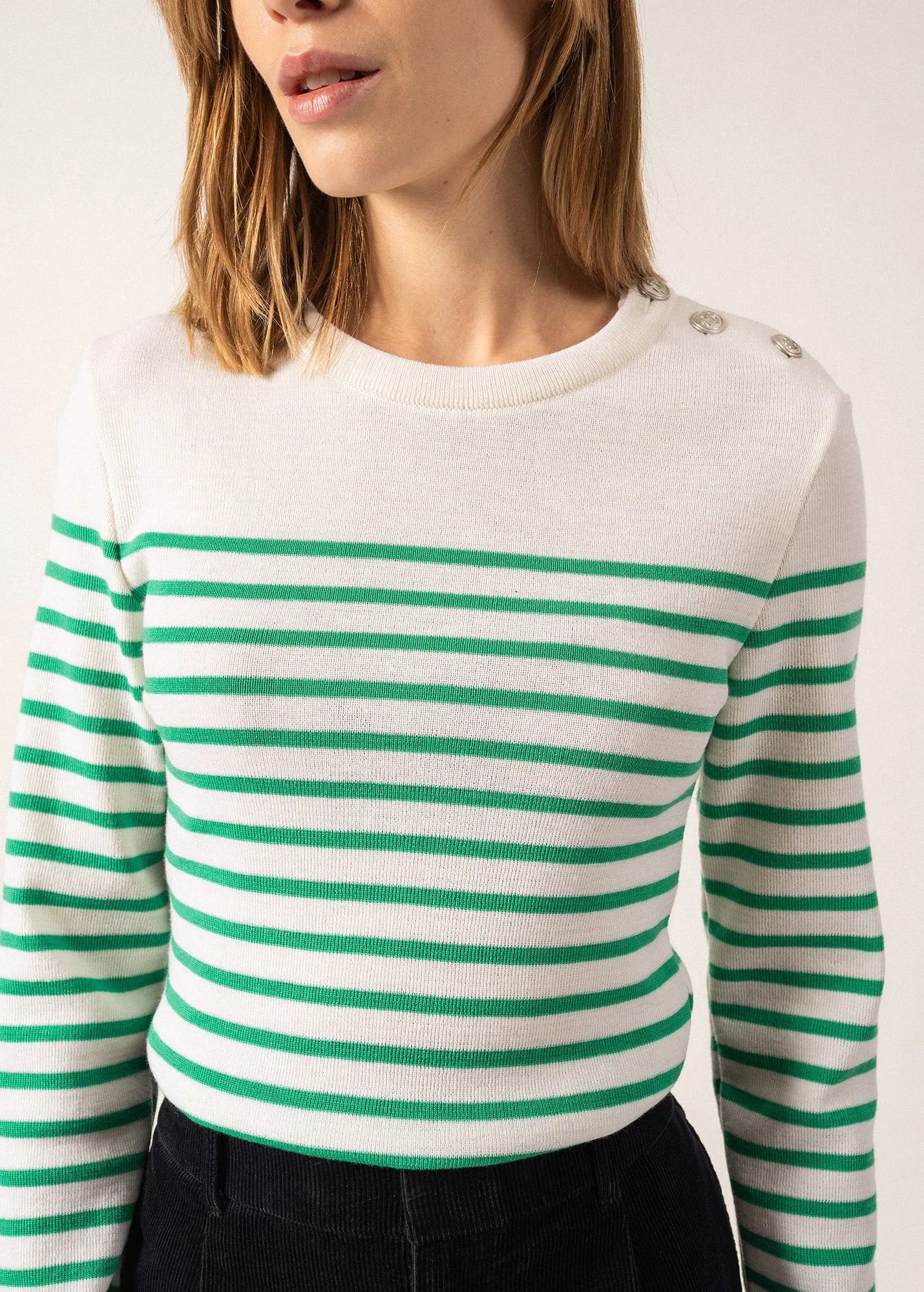 Marée authentic striped sailor jumper - slim fit, in wool (BLANC/TREFLE)