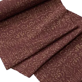 Maroon/Tan Rustic Silk/Hemp Vintage Batik Crepe from Japan, Perhaps Antique, By the Yard #753