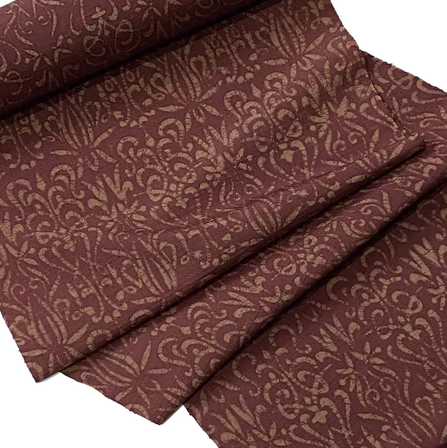 Maroon/Tan Rustic Silk/Hemp Vintage Batik Crepe from Japan, Perhaps Antique, By the Yard #753