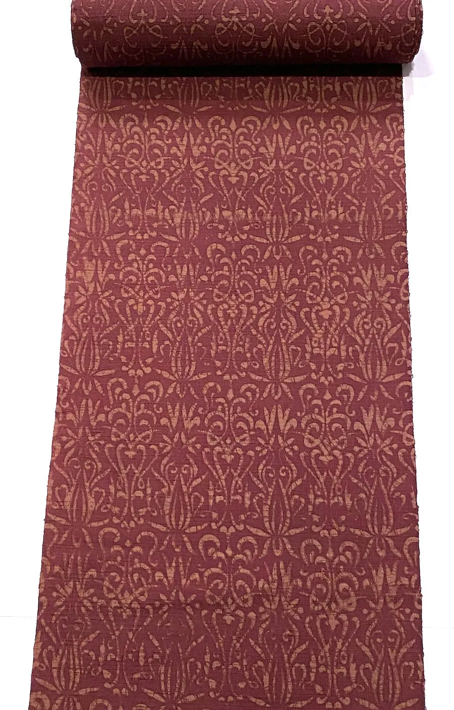 Maroon/Tan Rustic Silk/Hemp Vintage Batik Crepe from Japan, Perhaps Antique, By the Yard #753