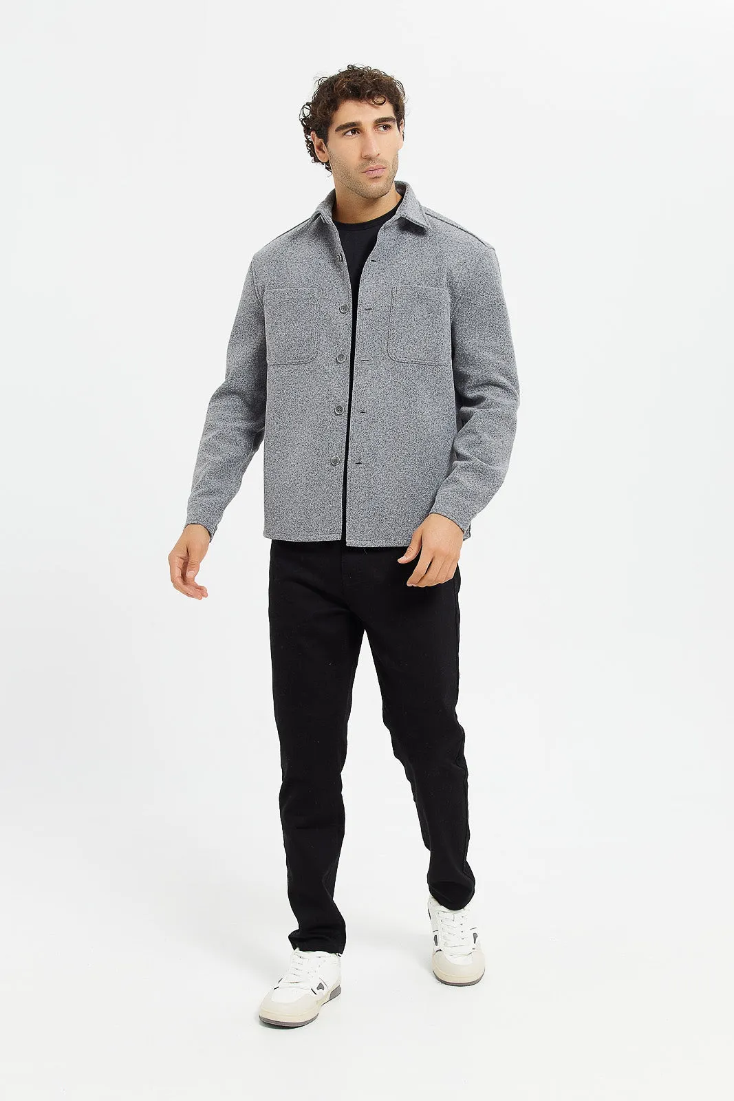 Men Grey Melton Jacket