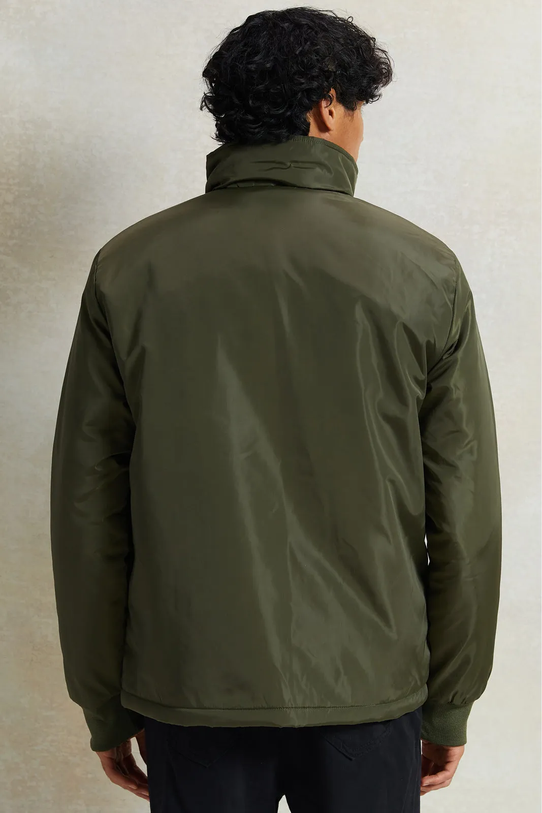 Men Olive High-Neck Jacket