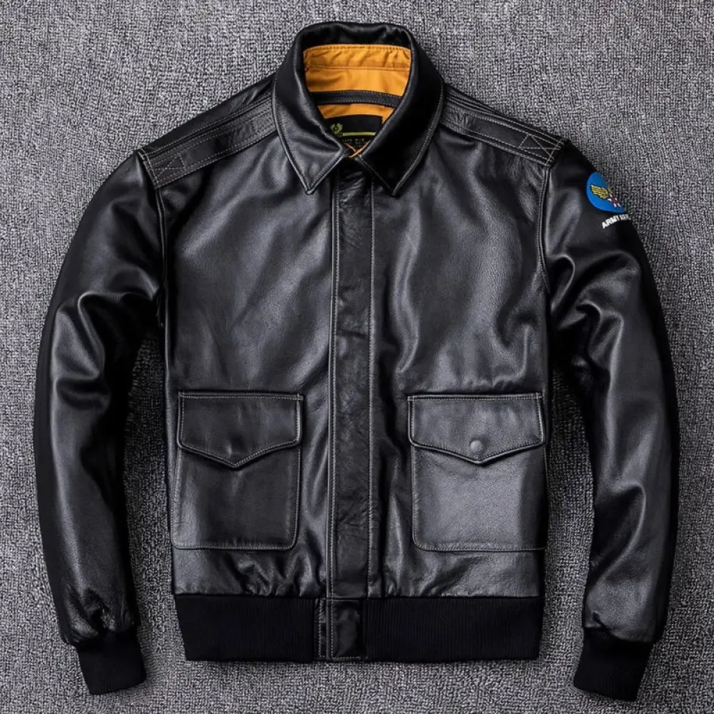 Men's Military Genuine Natural Cowhide Leather Jacket