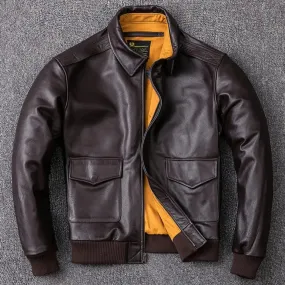 Men's Military Genuine Natural Cowhide Leather Jacket