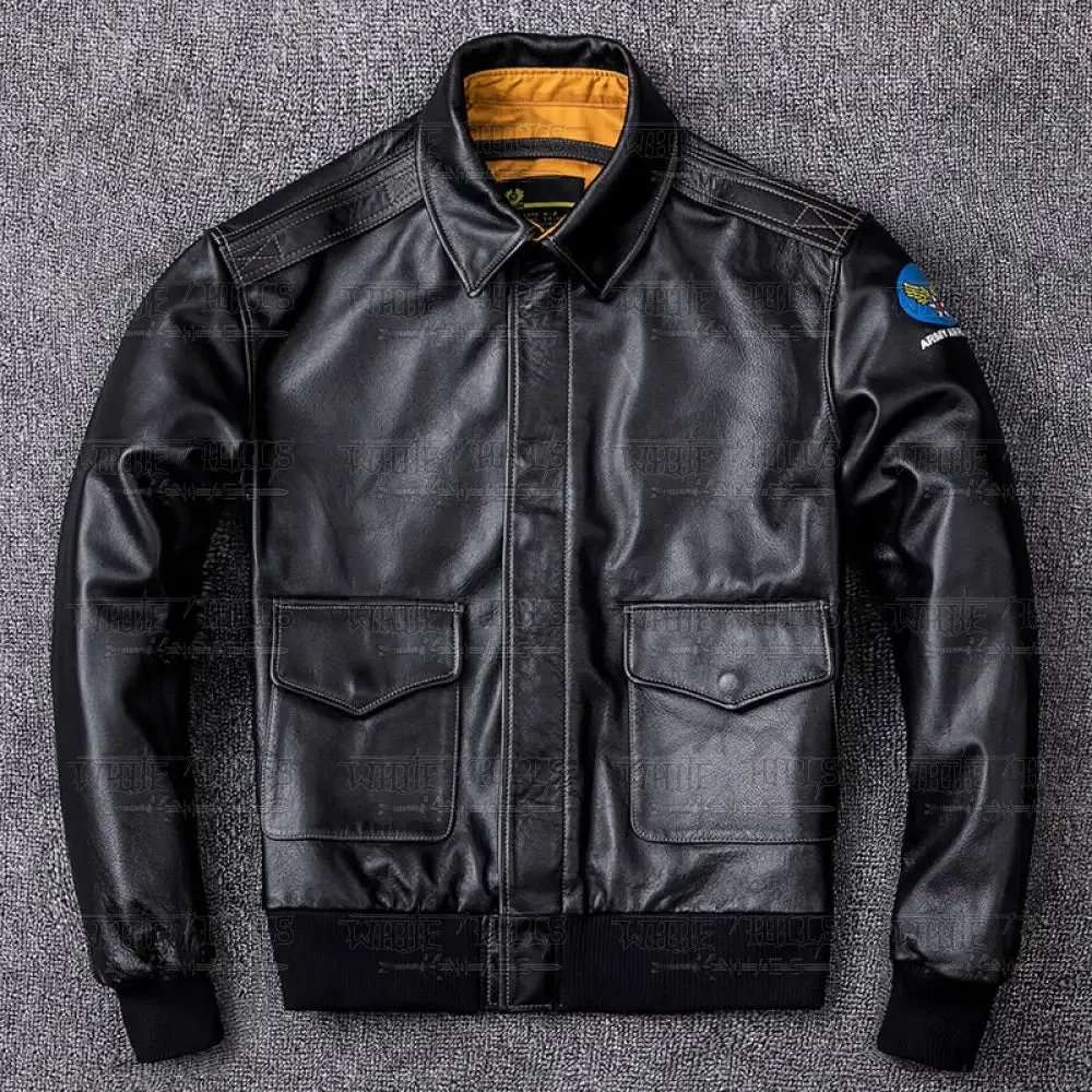 Men's Military Genuine Natural Cowhide Leather Jacket