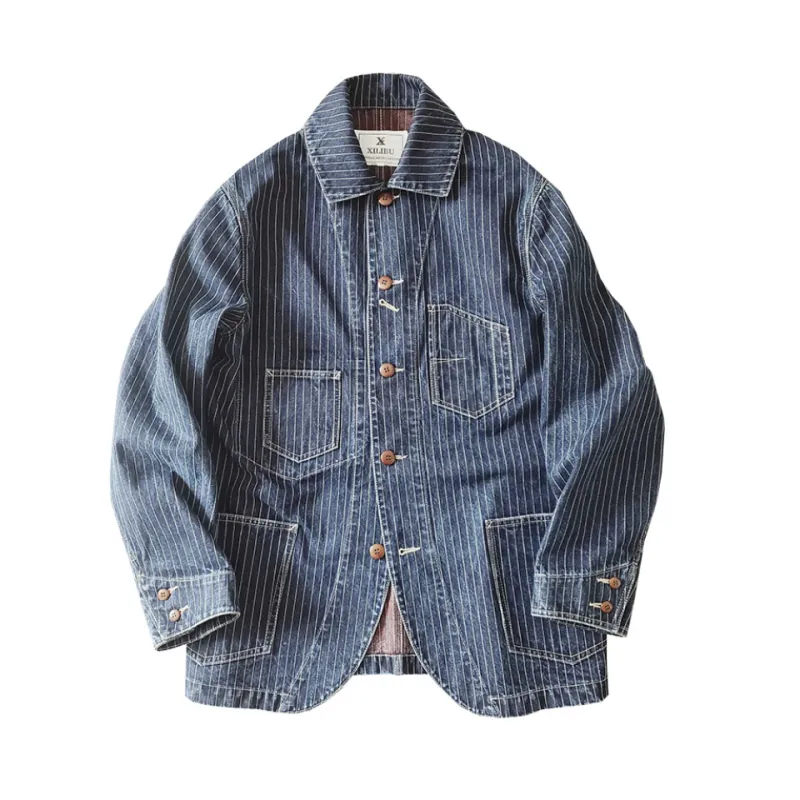 Men's Striped Denim Engineer Jacket