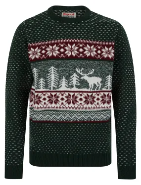 Men's Westwick Festive Scene Wool Blend Novelty Knitted Christmas Jumper in Evergreen - Merry Christmas