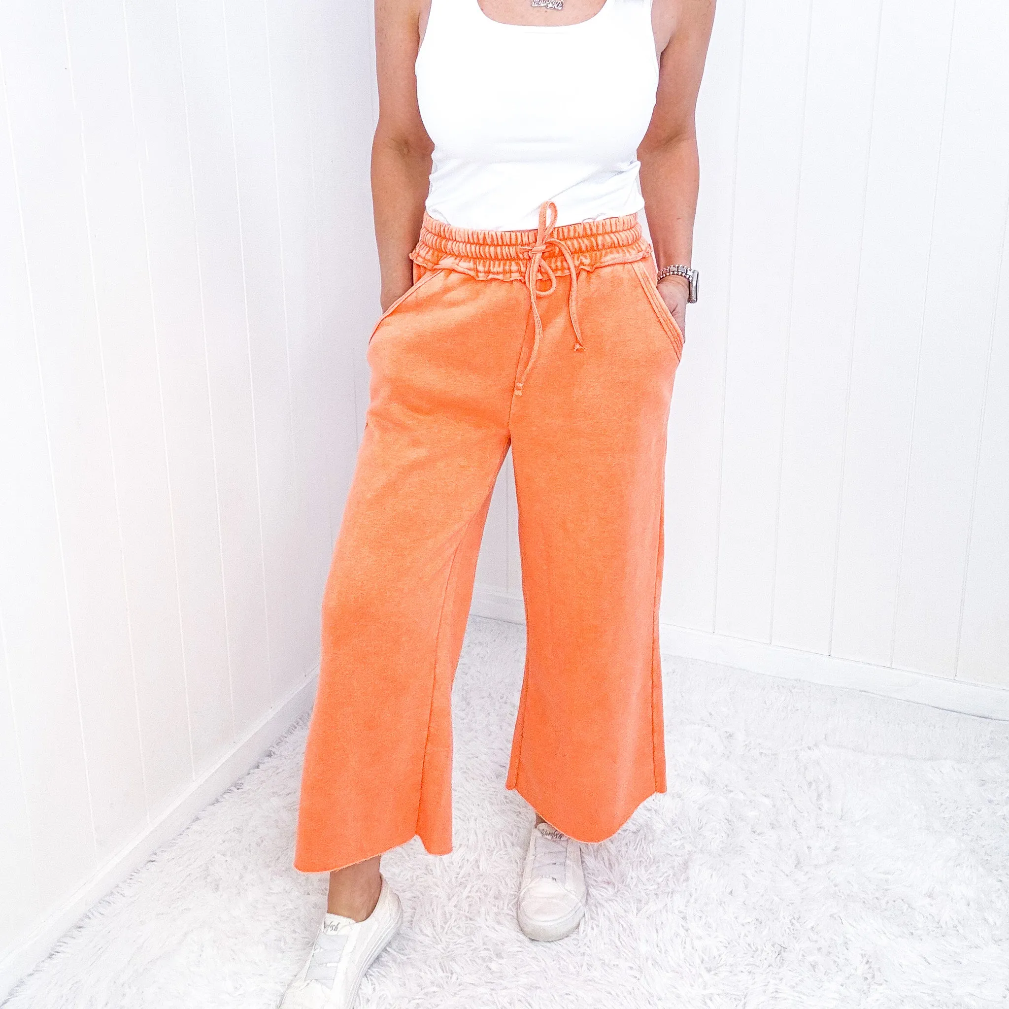 Mineral Washed Soft Terry Cropped Palazzo Sweatpants