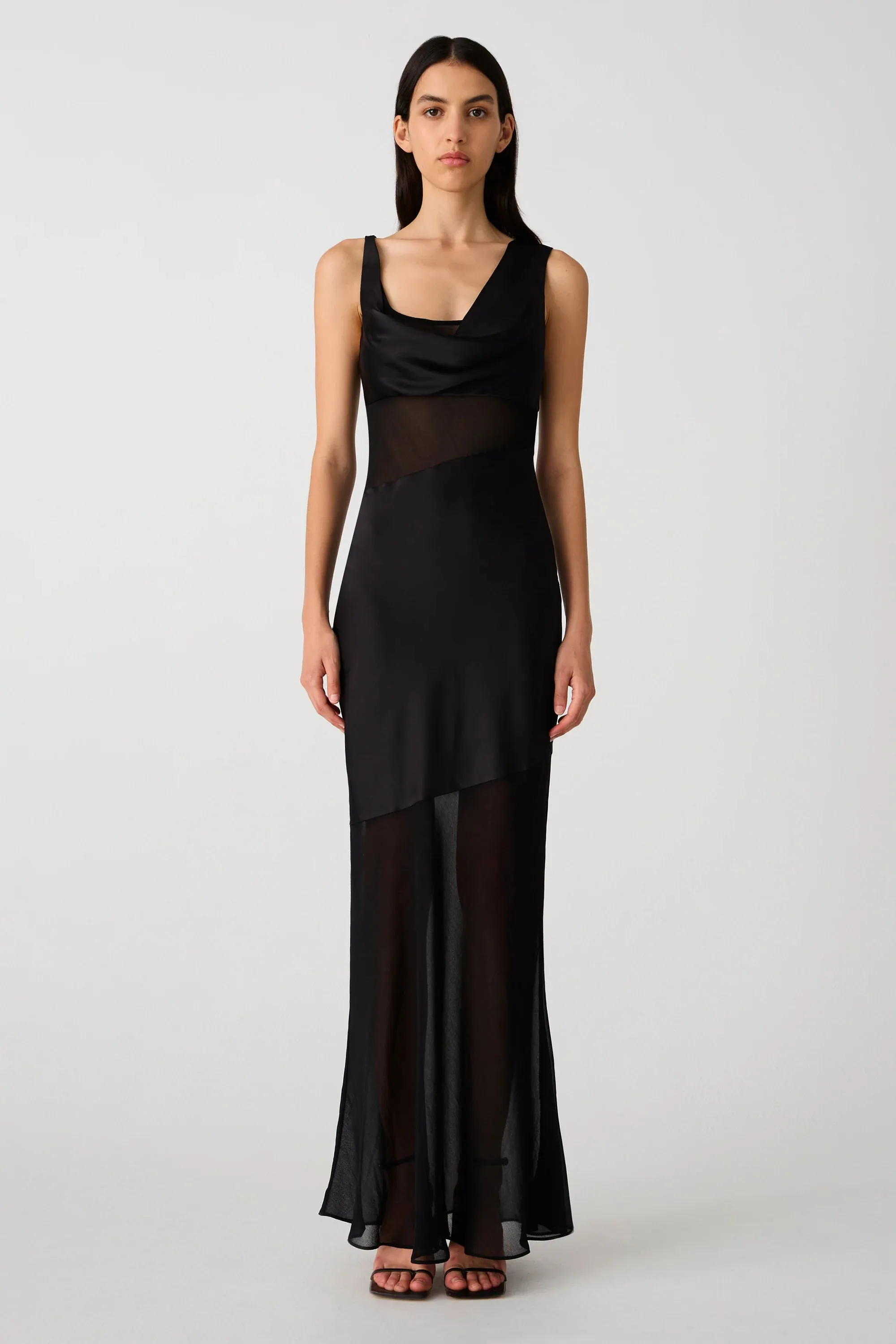 MISHA | Idalia Satin & Georgette Maxi Dress - Black