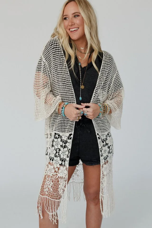 Mix It Up Crochet Kimono - Natural