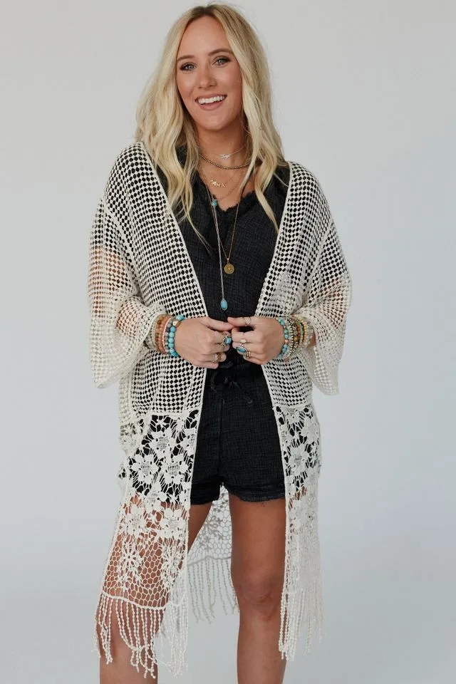 Mix It Up Crochet Kimono - Natural