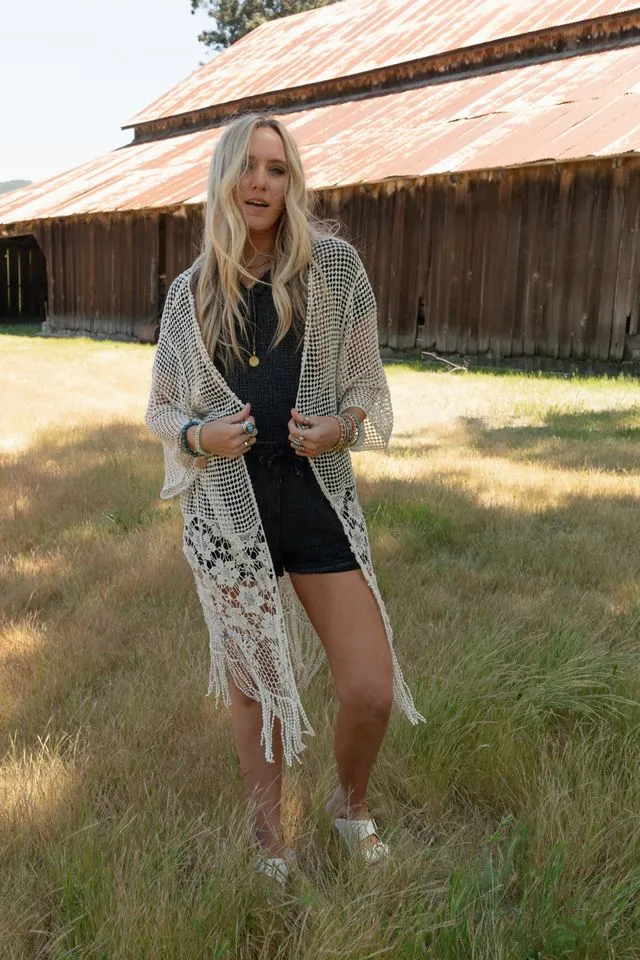 Mix It Up Crochet Kimono - Natural