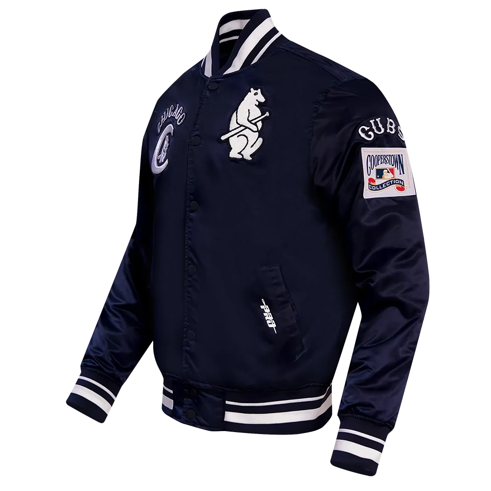 MLB CHICAGO CUBS RETRO CLASSIC MEN'S RIB SATIN JACKET (MIDNIGHT NAVY)