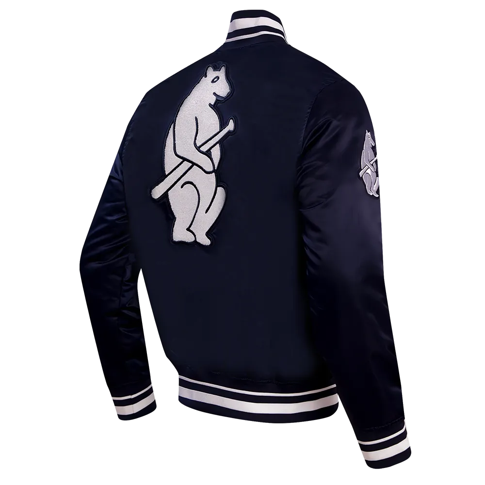 MLB CHICAGO CUBS RETRO CLASSIC MEN'S RIB SATIN JACKET (MIDNIGHT NAVY)